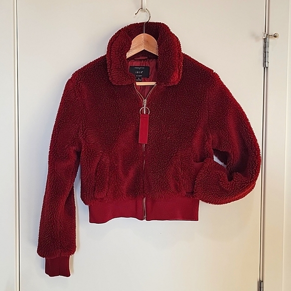 Iris Crop Sherpa Teddy bear bomber Baseball jacket - Small - Picture 7 of 13